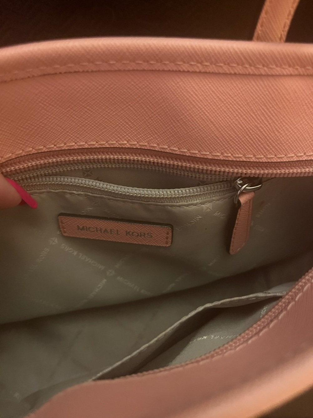 Michael Kors Beige MK Logo Tote with Pink Trim - Picture 3 of 5